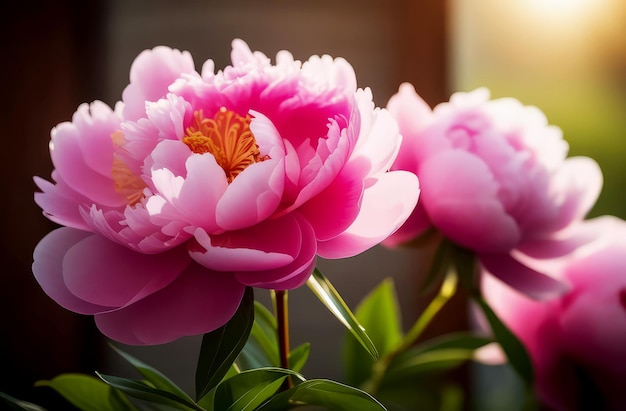 un bouquet de péonies roses au soleil