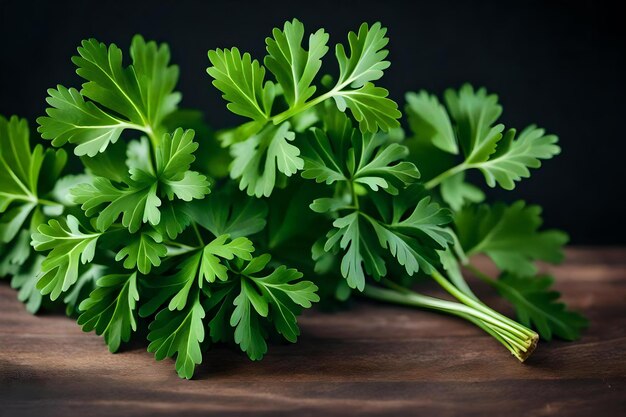 Un bouquet de persil sur une planche de bois