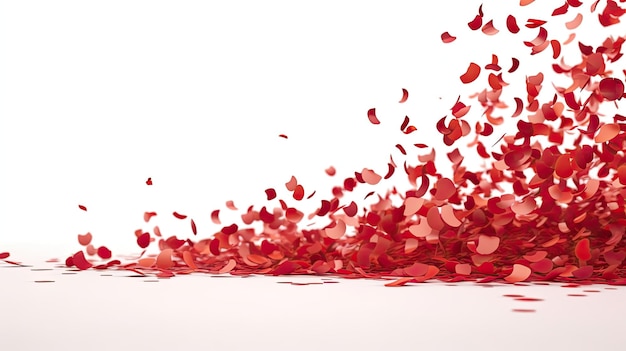 Un bouquet de pétales rouges tombe du sol devant un fond blanc