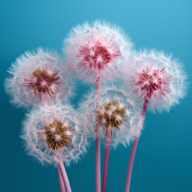 Un bouquet de pissenlits avec le centre de la fleur en bas.