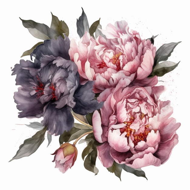 Un bouquet de pivoines avec une touche de peinture.