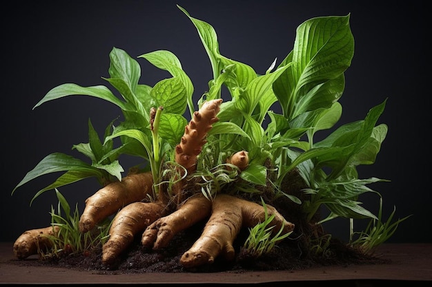 un bouquet de plants de racines de gingembre avec le titre " le titre " en bas.