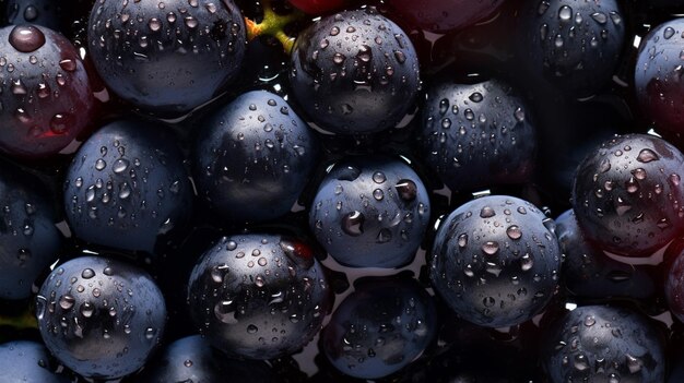 un bouquet de raisins avec des gouttes d'eau dessus