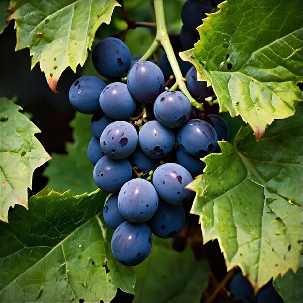 un bouquet de raisins qui pendent d'une vigne