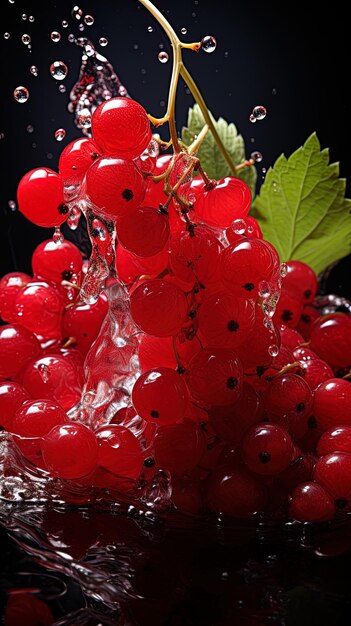 Photo un bouquet de raisins rouges avec des feuilles vertes dans un verre