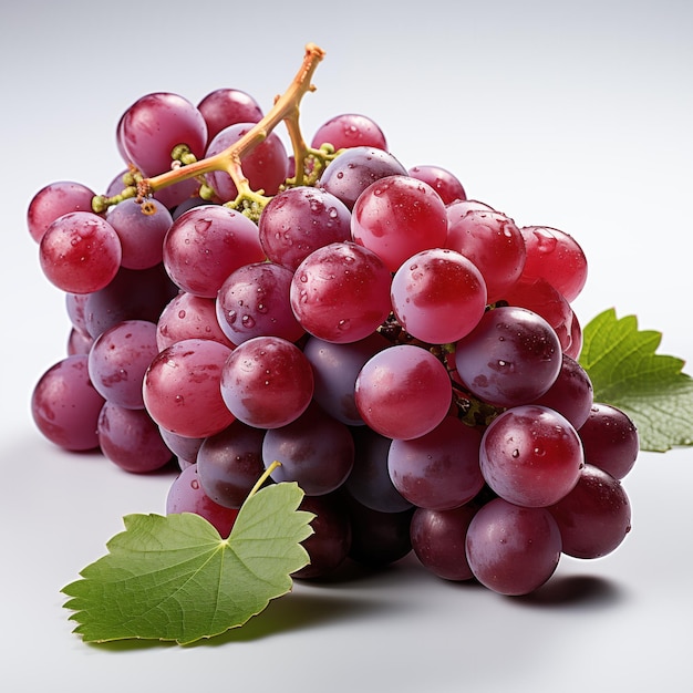 Bouquet de raisins rouges avec des gouttes d'eau sur un fond blanc