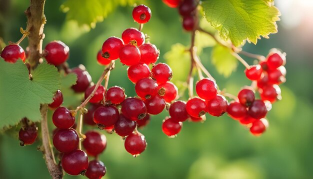 Photo un bouquet de raisins rouges sont sur une branche avec le soleil brillant sur eux