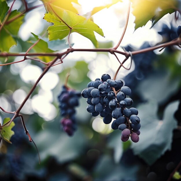 Un bouquet de raisins suspendus à un arbre