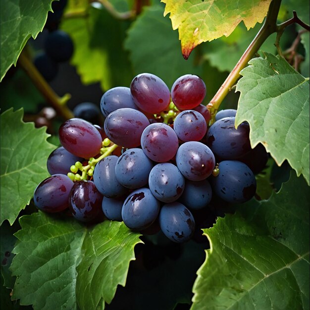 un bouquet de raisins sur une vigne