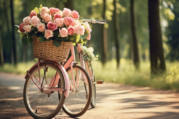 Un bouquet de roses avec un album photo vintage rempli de vieux souvenirs