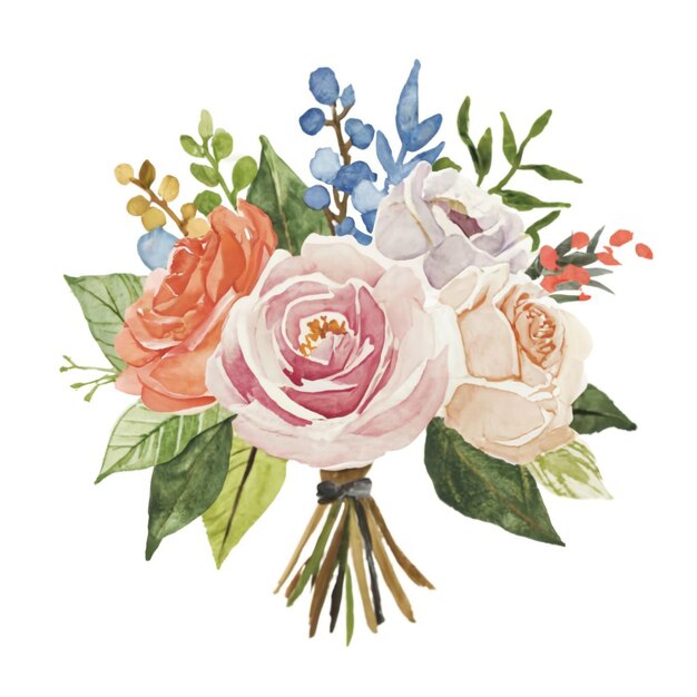 Photo bouquet de roses à l'aquarelle image vectorielle d'amour abstraite