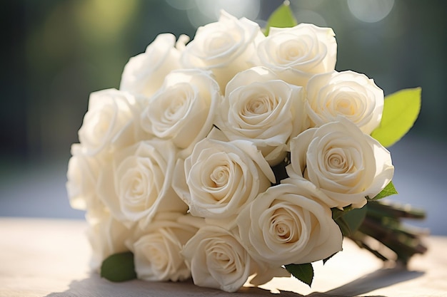 Bouquet de roses blanches classiques sur un fond doux