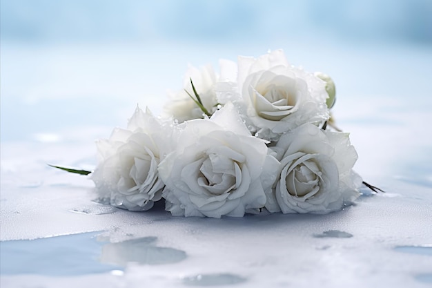 Bouquet de roses blanches dans la neige