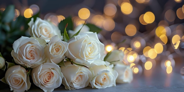 bouquet de roses blanches sur un fond flou IA générative