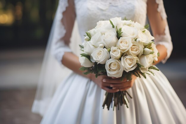 Le bouquet de roses blanches de la mariée