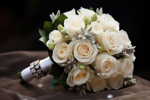 Un bouquet de roses blanches pour le mariage