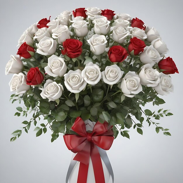 Un bouquet de roses blanches et rouges