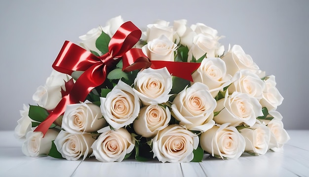 Un bouquet de roses blanches et rouges