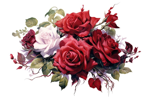 Bouquet de roses cramoisies composition aquarelle romantique