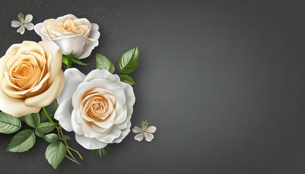 Bouquet de roses crème fleurs sur fond gris foncé Joli modèle avec espace de copie