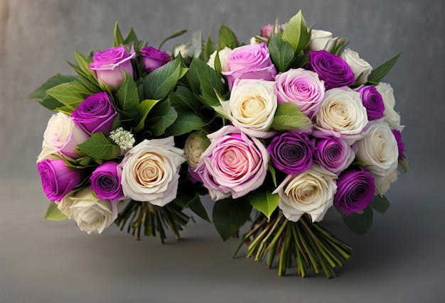 Un bouquet de roses est affiché sur une table.