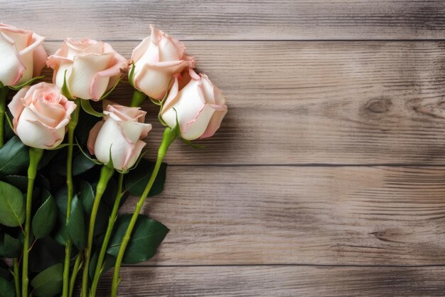 bouquet de roses fleur avec bureau en bois AI généré