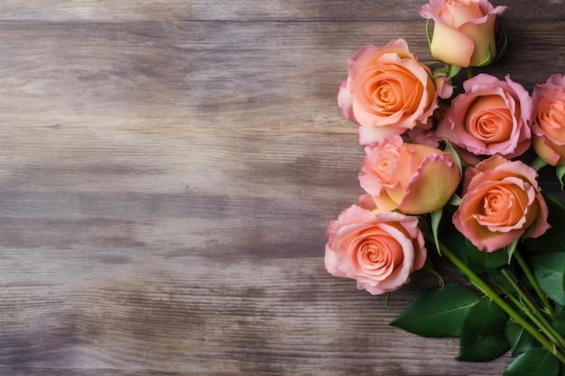 bouquet de roses fleur avec bureau en bois AI généré