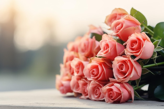 Bouquet de roses en fleurs avec espace de copie