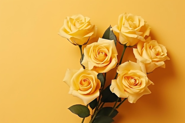Un bouquet de roses sur fond jaune