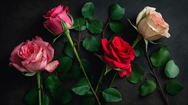 Un bouquet de roses sur fond noir