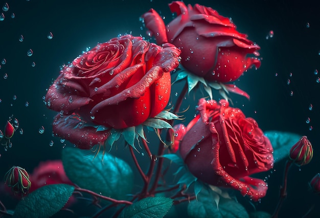 Bouquet de roses fraîches fleur fond clair AI généré