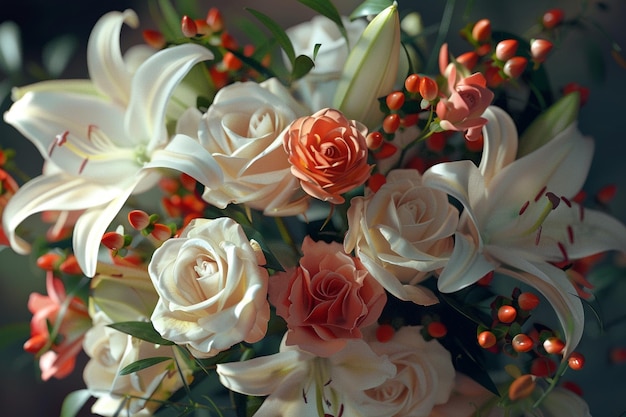 Un bouquet de roses et de lys élégant