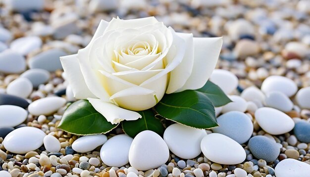 bouquet de roses de mariage sur des cailloux de plage