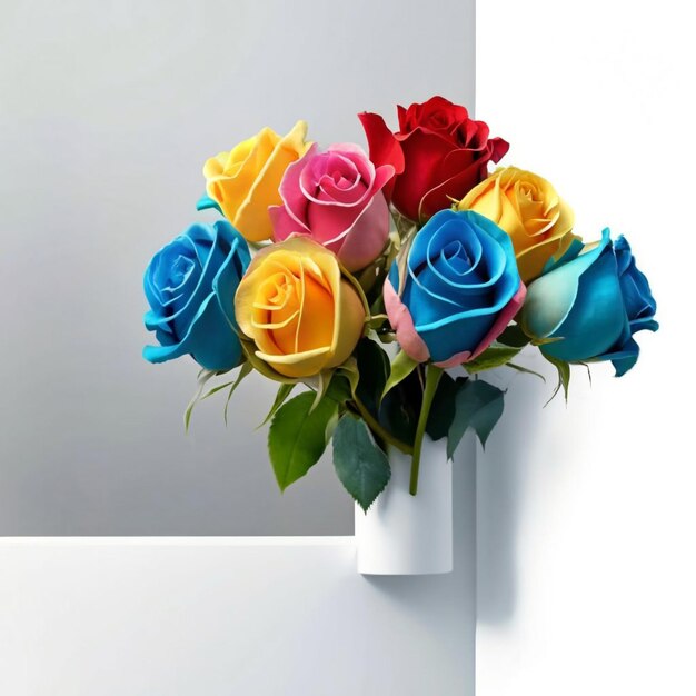 Photo bouquet de roses multicolores