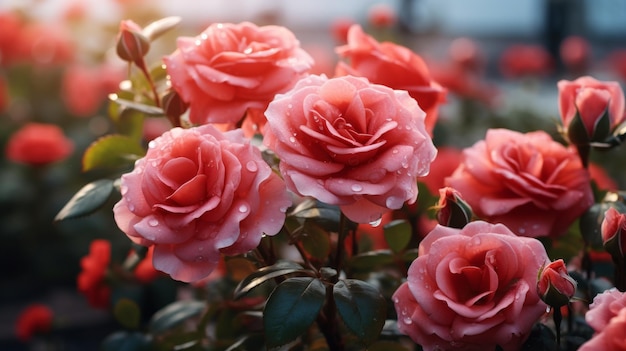 Un bouquet de roses roses en fleurs