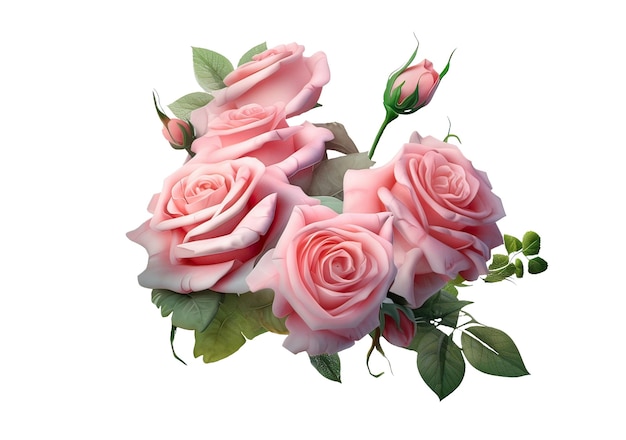 Bouquet de roses roses sur un fond blanc