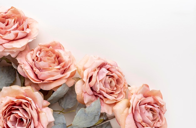 Bouquet de roses roses sur fond pastel Card Concept couleurs pastel close up image copy space