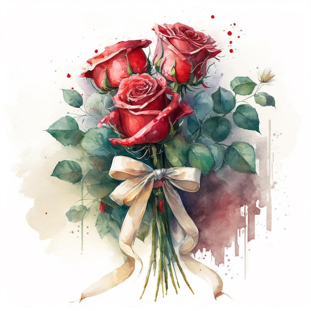 Bouquet de roses rouges aquarelle