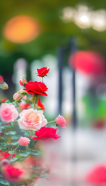 Bouquet de roses rouges et blanches dans un jardin ai génératif