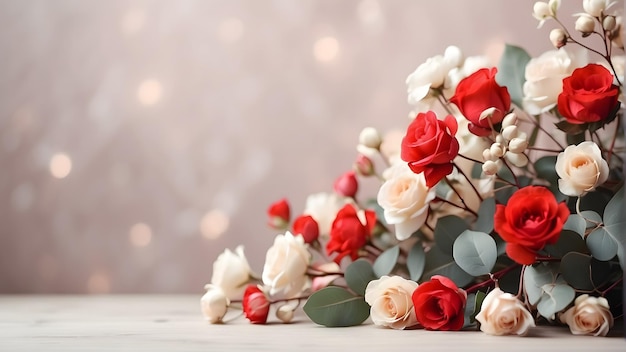 Bouquet de roses rouges et blanches sur un fond clair