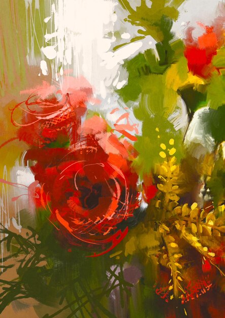 bouquet de roses rouges dans un style de peinture à l'huile, illustration
