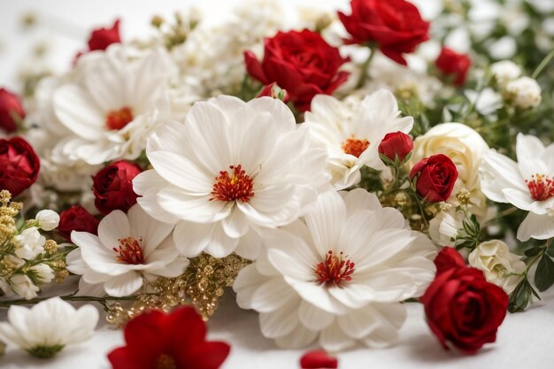 Photo bouquet de roses rouges en gros plan avec des marguerites