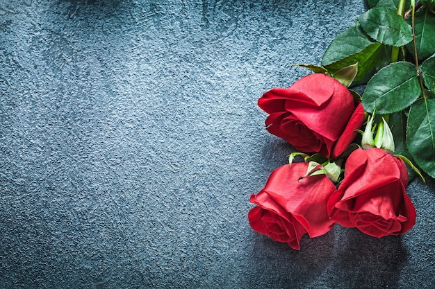 Bouquet de roses rouges parfumées sur le concept de vacances fond noir.