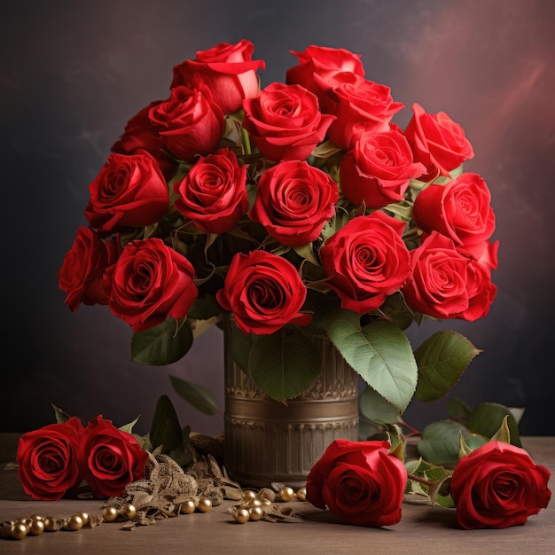 Photo un bouquet de roses rouges sur la table