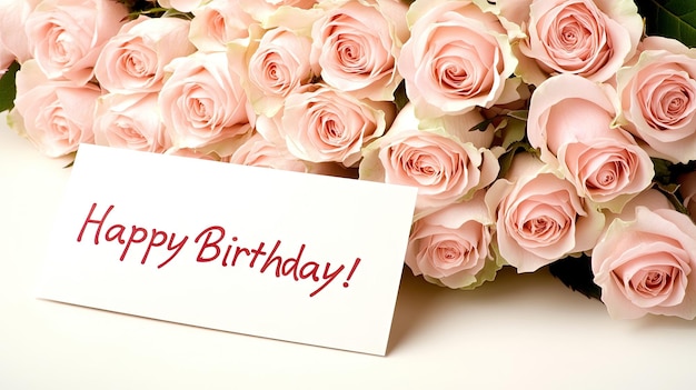 Un bouquet de roses vibrant célébrant un moment spécial d'anniversaire avec une carte élégante dans une exposition magnifiquement disposée
