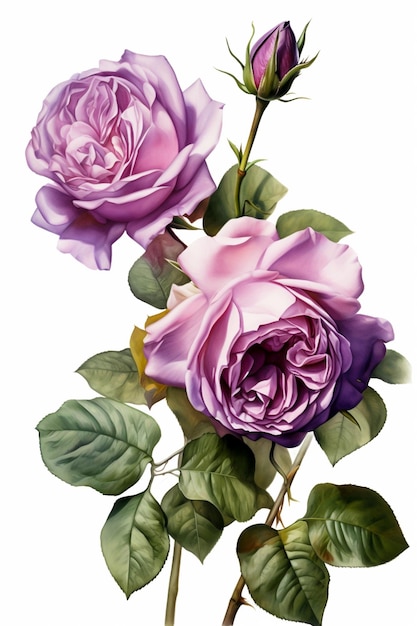 Bouquet de roses violettes isolé sur fond blanc Illustration aquarelle