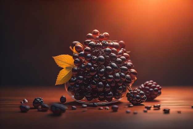 Bouquet de sauterelles noires mûres avec des feuilles vertes sur un fond sombre