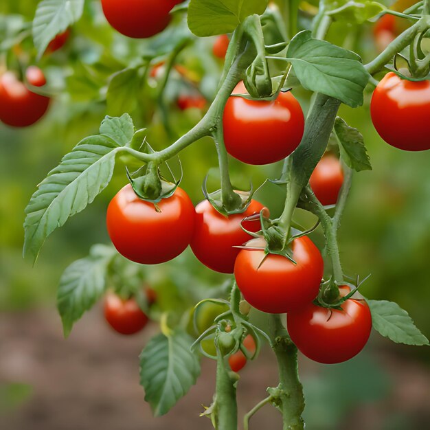 un bouquet de tomates cerises pousse sur une vigne