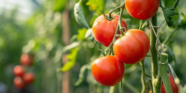 un bouquet de tomates cerises pousse sur une vigne