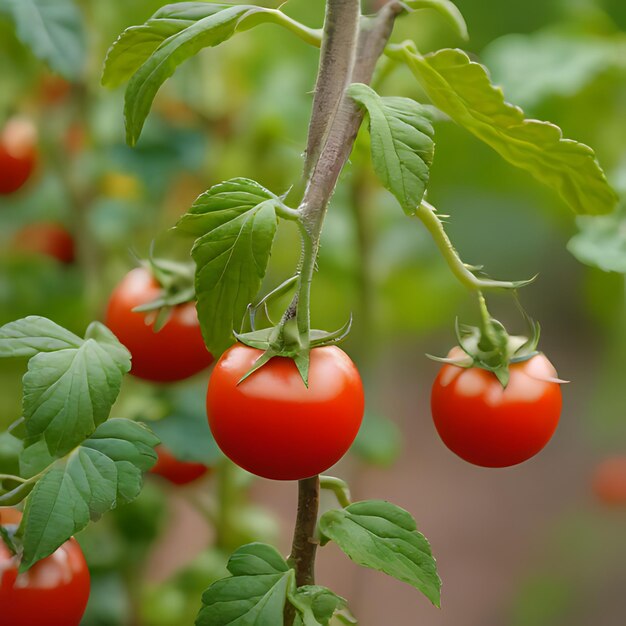 un bouquet de tomates cerises qui poussent sur une plante